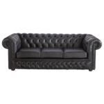 Leather 3 Seater Chesterfield Sofa - Black