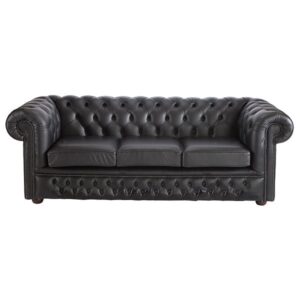 Leather 3 Seater Chesterfield Sofa - Black