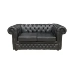 Leather 2 Seater Chesterfield Sofa - Black