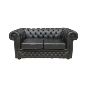 Leather 2 Seater Chesterfield Sofa - Black